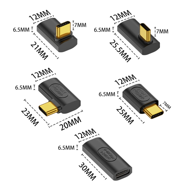 40Gbps 240W USB-C / Type-C Female to USB-C / Type-C Male 3D Bend Adapter(Black) - Cable & Adapters by PMC TechLife | Online Shopping South Africa | PMC TechLife | Buy Now Pay Later Mobicred