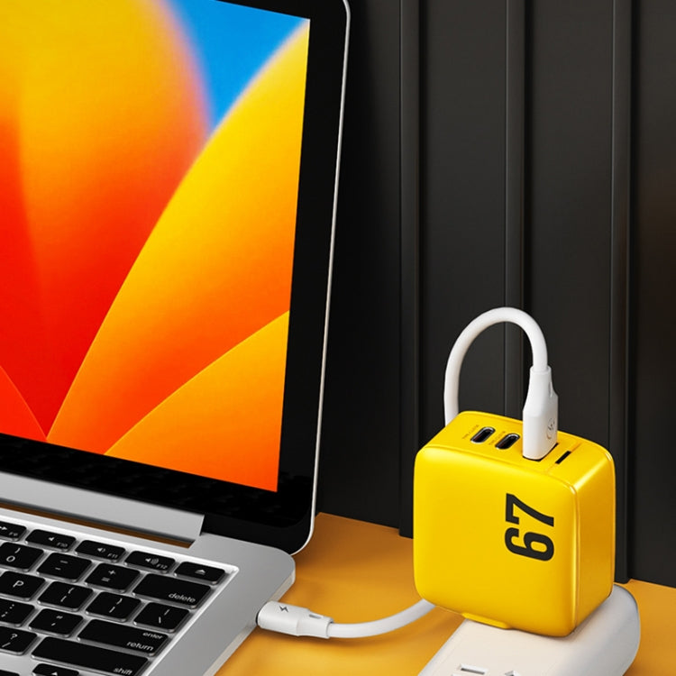 WK WP-U141 67W USB+Double USB-C / Type-C GaN Charger, Plug:UK Plug(Yellow) - free shipping - PMC TechLife - Order now!