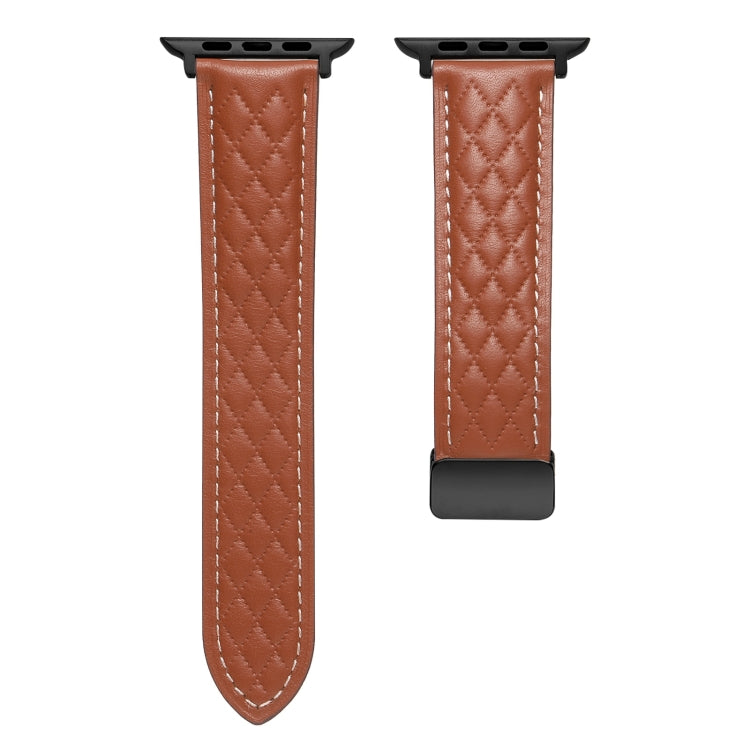 For Apple Watch 5 40mm Folding Buckle Rhombus Leather Watch Band(Brown) - Watch Bands by PMC Jewellery | Online Shopping South Africa | PMC Jewellery