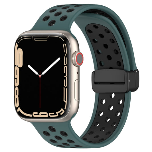 For Apple Watch 8 41mm Magnetic Buckle Silicone Watch Band(Olive Black) - Watch Bands by PMC Jewellery | Online Shopping South Africa | PMC Jewellery