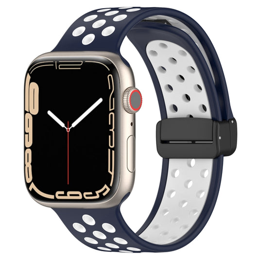 For Apple Watch SE 40mm Magnetic Buckle Silicone Watch Band(Navy White) - Watch Bands by PMC Jewellery | Online Shopping South Africa | PMC Jewellery