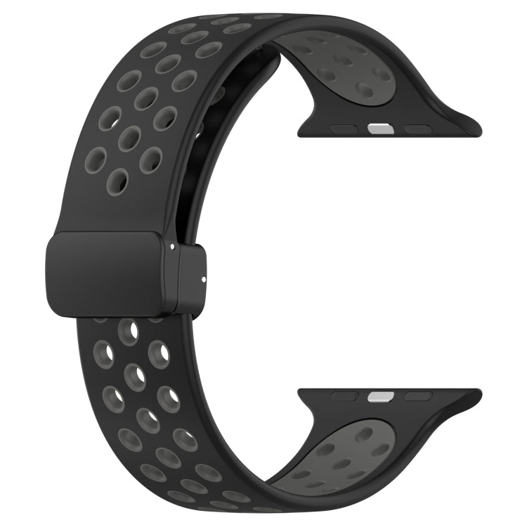 For Apple Watch 4 44mm Magnetic Buckle Silicone Watch Band(Black Grey) - Watch Bands by PMC Jewellery | Online Shopping South Africa | PMC Jewellery