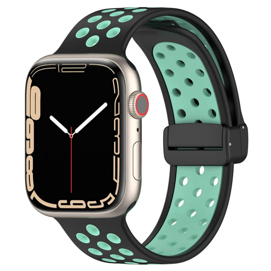 For Apple Watch 4 44mm Magnetic Buckle Silicone Watch Band(Black Cyan) - Watch Bands by PMC Jewellery | Online Shopping South Africa | PMC Jewellery