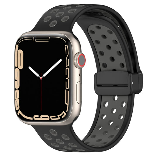 For Apple Watch 3 42mm Magnetic Buckle Silicone Watch Band(Black Grey) - Watch Bands by PMC Jewellery | Online Shopping South Africa | PMC Jewellery