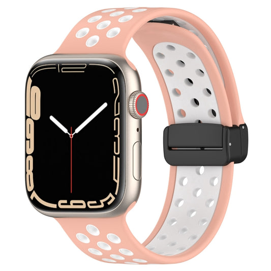 For Apple Watch 2 38mm Magnetic Buckle Silicone Watch Band(Pink White) - Watch Bands by PMC Jewellery | Online Shopping South Africa | PMC Jewellery