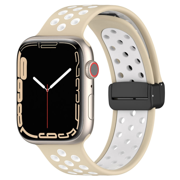 For Apple Watch 38mm Magnetic Buckle Silicone Watch Band(Khaki White) - Watch Bands by PMC Jewellery | Online Shopping South Africa | PMC Jewellery