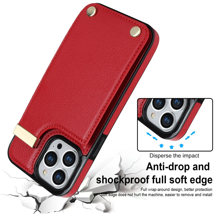 For iPhone 14 Pro Max Metal Buckle Card Slots Phone Case(Red) - iPhone 14 Pro Max Cases by PMC Jewellery | Online Shopping South Africa | PMC Jewellery