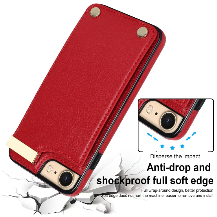 For iPhone SE 2022 / 2020 / 8 / 7 Metal Buckle Card Slots Phone Case(Red) - iPhone SE 2022 / 2020 / 8 / 7 Cases by PMC Jewellery | Online Shopping South Africa | PMC Jewellery