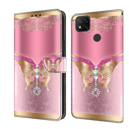 For Xiaomi Redmi 9C Crystal 3D Shockproof Protective Leather Phone Case(Pink Bottom Butterfly) - Xiaomi Cases by PMC Jewellery | Online Shopping South Africa | PMC Jewellery