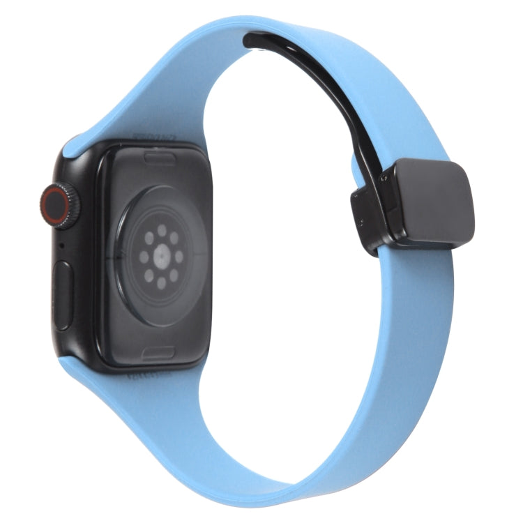 For Apple Watch 8 41mm Magnetic Buckle Slim Silicone Watch Band(Light Blue) - Watch Bands by PMC Jewellery | Online Shopping South Africa | PMC Jewellery