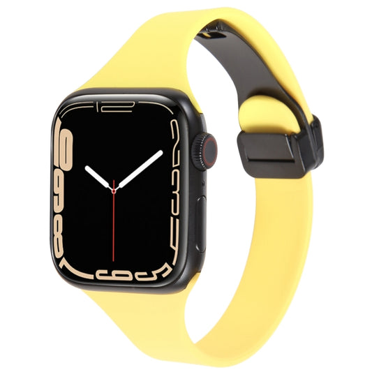 For Apple Watch 8 45mm  Magnetic Buckle Slim Silicone Watch Band(Light Yellow) - Watch Bands by PMC Jewellery | Online Shopping South Africa | PMC Jewellery