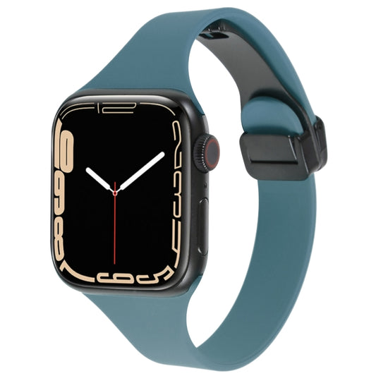 For Apple Watch 8 45mm  Magnetic Buckle Slim Silicone Watch Band(Light Green) - Watch Bands by PMC Jewellery | Online Shopping South Africa | PMC Jewellery