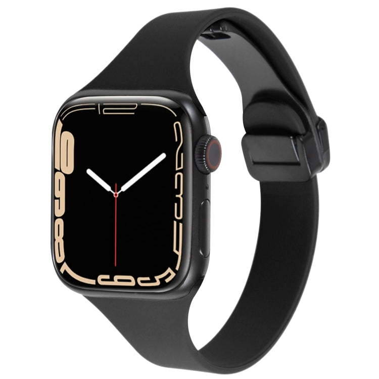 For Apple Watch SE 2022 44mm Magnetic Buckle Slim Silicone Watch Band(Black) - Watch Bands by PMC Jewellery | Online Shopping South Africa | PMC Jewellery