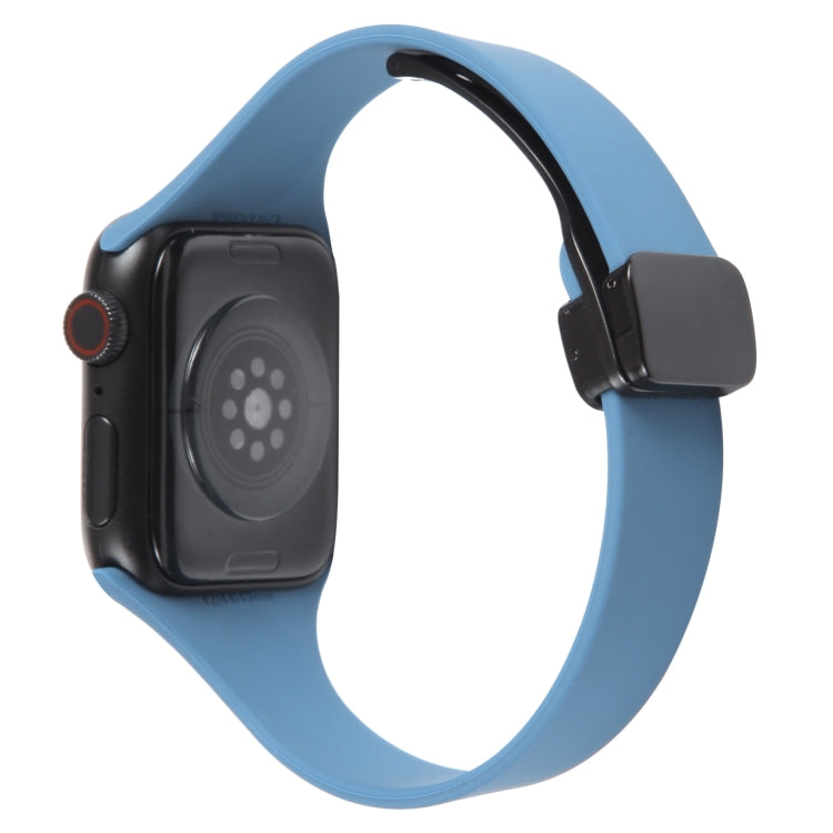 For Apple Watch 6 40mm Magnetic Buckle Slim Silicone Watch Band(Blue) - Watch Bands by PMC Jewellery | Online Shopping South Africa | PMC Jewellery