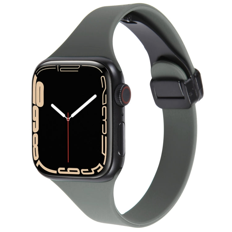 For Apple Watch 2 42mm Magnetic Buckle Slim Silicone Watch Band(Army Green) - Watch Bands by PMC Jewellery | Online Shopping South Africa | PMC Jewellery