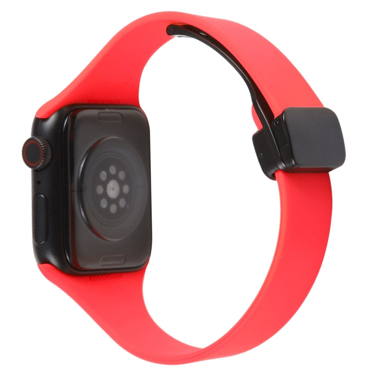 For Apple Watch 38mm Magnetic Buckle Slim Silicone Watch Band(Red) - Watch Bands by PMC Jewellery | Online Shopping South Africa | PMC Jewellery