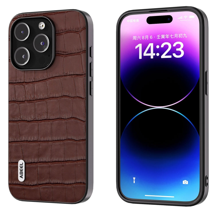 For iPhone 15 Pro Max ABEEL Crocodile Texture Genuine Leather Phone Case(Brown) - free shipping - PMC TechLife - Order now!