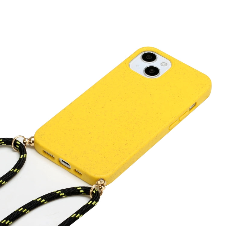 For iPhone 15 Plus Wheat Straw Material + TPU Phone Case with Lanyard(Yellow) - iPhone 15 Plus Cases by PMC Jewellery | Online Shopping South Africa | PMC Jewellery