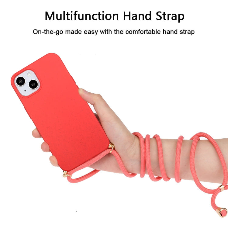 For iPhone 15 Wheat Straw Material + TPU Phone Case with Lanyard(Red) - free shipping - PMC TechLife - Order now!