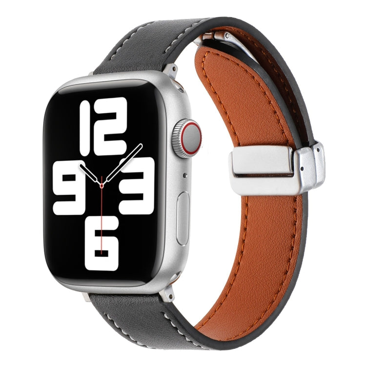 For Apple Watch SE 44mm Magnetic Buckle Skin Feel Leather Watch Band(Black) - Watch Bands by PMC Jewellery | Online Shopping South Africa | PMC Jewellery