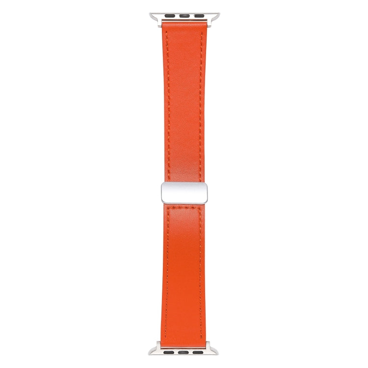 For Apple Watch SE 44mm Magnetic Buckle Skin Feel Leather Watch Band(Orange) - Watch Bands by PMC Jewellery | Online Shopping South Africa | PMC Jewellery