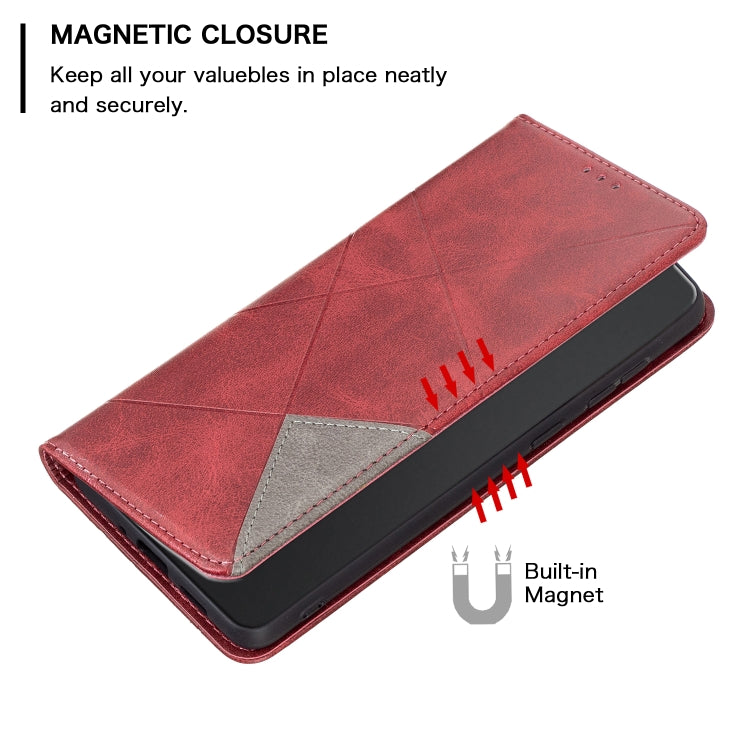 For iPhone 15 Pro Max Rhombus Texture Magnetic Leather Phone Case(Red) - iPhone 15 Pro Max Cases by PMC Jewellery | Online Shopping South Africa | PMC Jewellery