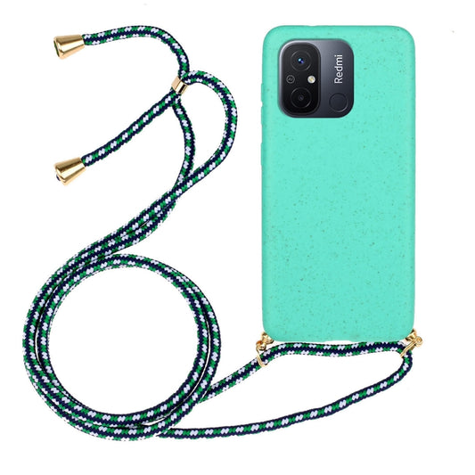 For Xiaomi Redmi 12C Wheat Straw Material + TPU Phone Case with Lanyard(Green) - Xiaomi Cases by PMC Jewellery | Online Shopping South Africa | PMC Jewellery