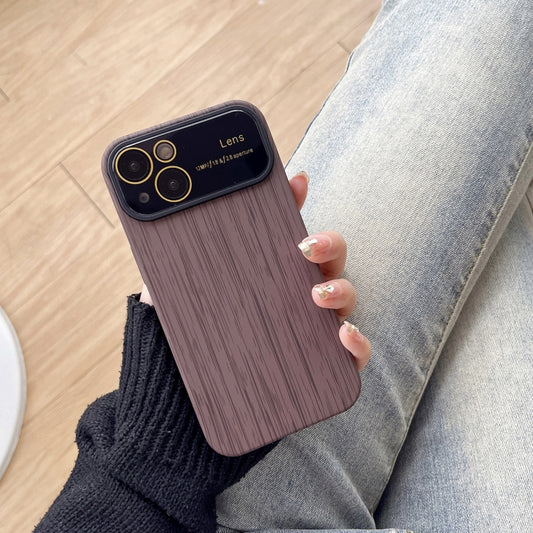 For iPhone 14 Wood Grain TPU Phone Case with Lens Film(Grey) - iPhone 14 Cases by PMC Jewellery | Online Shopping South Africa | PMC Jewellery