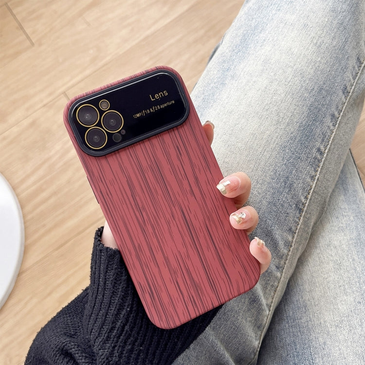 For iPhone 14 Pro Max Wood Grain TPU Phone Case with Lens Film(Red) - iPhone 14 Pro Max Cases by PMC TechLife | Online Shopping South Africa | PMC TechLife