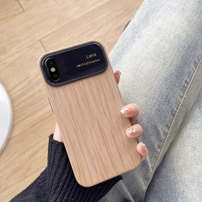 For iPhone X / XS Wood Grain TPU Phone Case with Lens Film(Khaki) - More iPhone Cases by PMC Jewellery | Online Shopping South Africa | PMC Jewellery