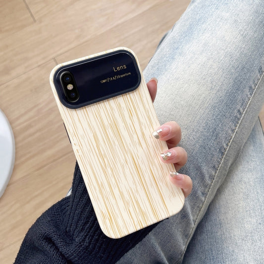 For iPhone X / XS Wood Grain TPU Phone Case with Lens Film(Beige) - More iPhone Cases by PMC Jewellery | Online Shopping South Africa | PMC Jewellery