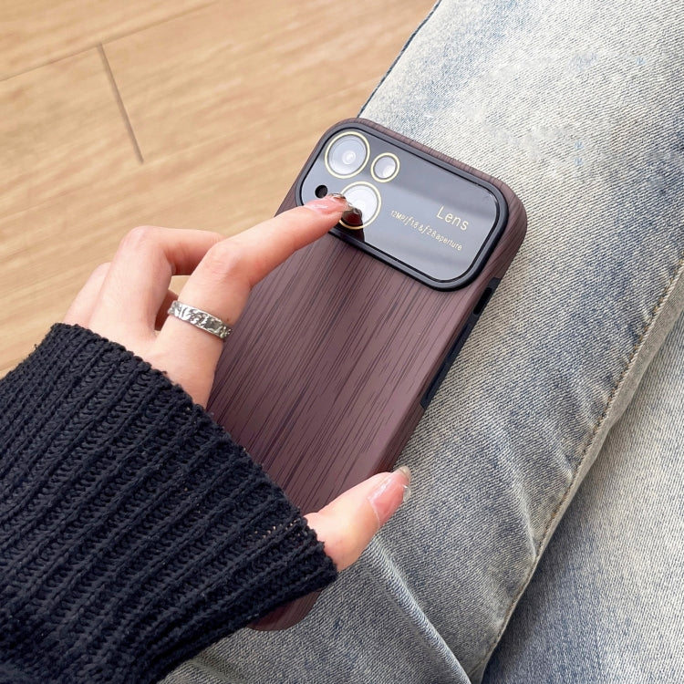 For iPhone 12 Pro Max Wood Grain TPU Phone Case with Lens Film(Brown) - iPhone 12 Pro Max Cases by PMC TechLife | Online Shopping South Africa | PMC TechLife