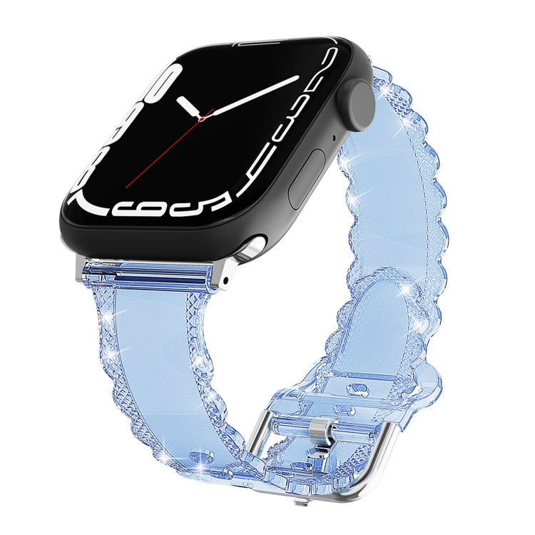 For Apple Watch 6 40mm Diamond Texture Lace Clear TPU Watch Band(Blue) - Watch Bands by PMC TechLife | Online Shopping South Africa | PMC TechLife