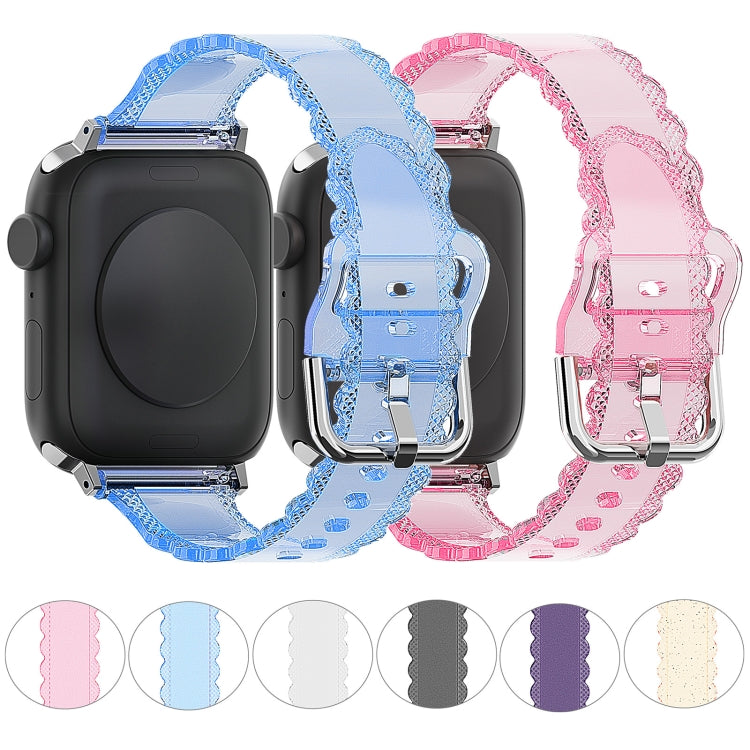 For Apple Watch 7 45mm Diamond Texture Lace Clear TPU Watch Band(Blue) - Watch Bands by PMC TechLife | Online Shopping South Africa | PMC TechLife
