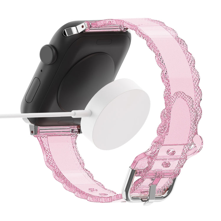 For Apple Watch 2 38mm Diamond Texture Lace Clear TPU Watch Band(Black) - Watch Bands by PMC TechLife | Online Shopping South Africa | PMC TechLife