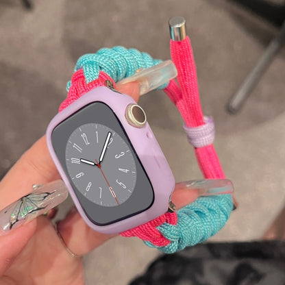 For Apple Watch SE 44mm Twist Knotted Nylon Watch Band(Mint Green Rose Red) - Watch Bands by PMC Jewellery | Online Shopping South Africa | PMC Jewellery