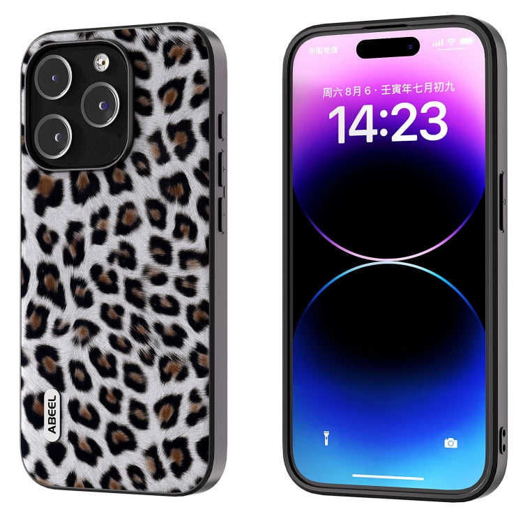 For iPhone 15 Pro Max ABEEL Black Edge Leopard Phone Case(Silver Leopard) - iPhone 15 Pro Max Cases by PMC Jewellery | Online Shopping South Africa | PMC Jewellery