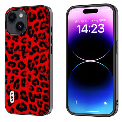 For iPhone 14 ABEEL Black Edge Leopard Phone Case(Red Leopard) - iPhone 14 Cases by PMC Jewellery | Online Shopping South Africa | PMC Jewellery