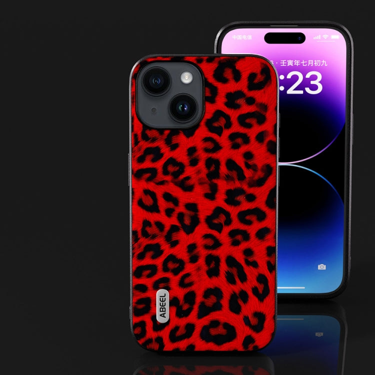 For iPhone 14 ABEEL Black Edge Leopard Phone Case(Red Leopard) - iPhone 14 Cases by PMC Jewellery | Online Shopping South Africa | PMC Jewellery