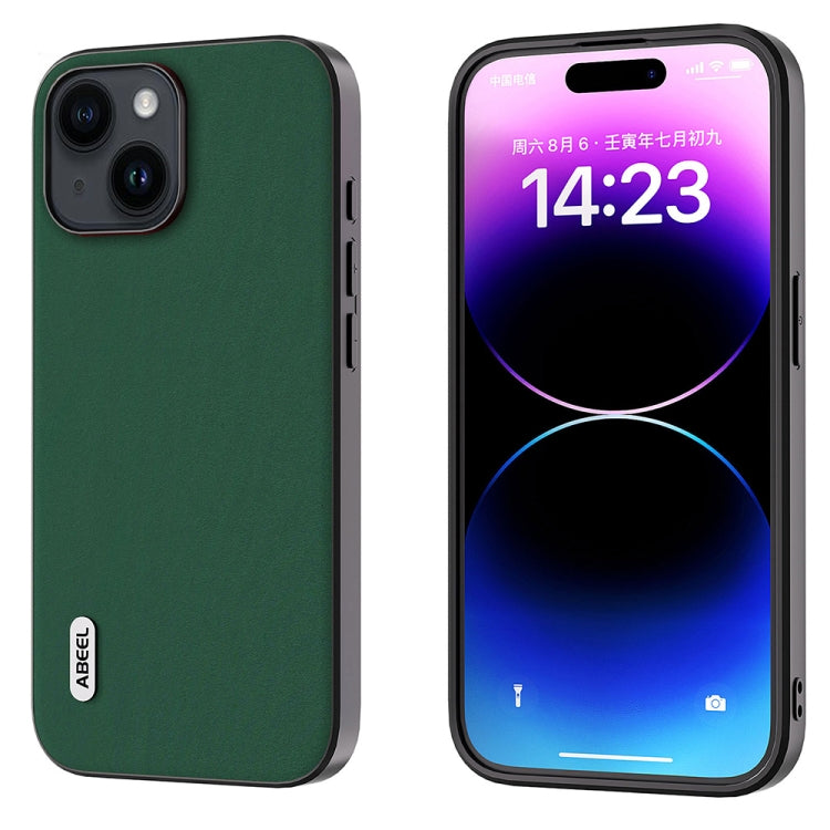 For iPhone 15 Plus ABEEL Genuine Leather Silky Soft Black Edge Phone Case(Green) - free shipping - PMC TechLife - Order now!