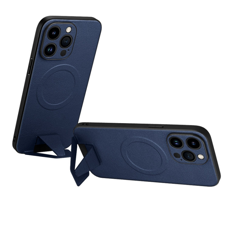 For iPhone 13 Pro Max SULADA Folding Holder Lambskin Texture MagSafe Phone Case(Blue) - iPhone 13 Pro Max Cases by SULADA | Online Shopping South Africa | PMC TechLife