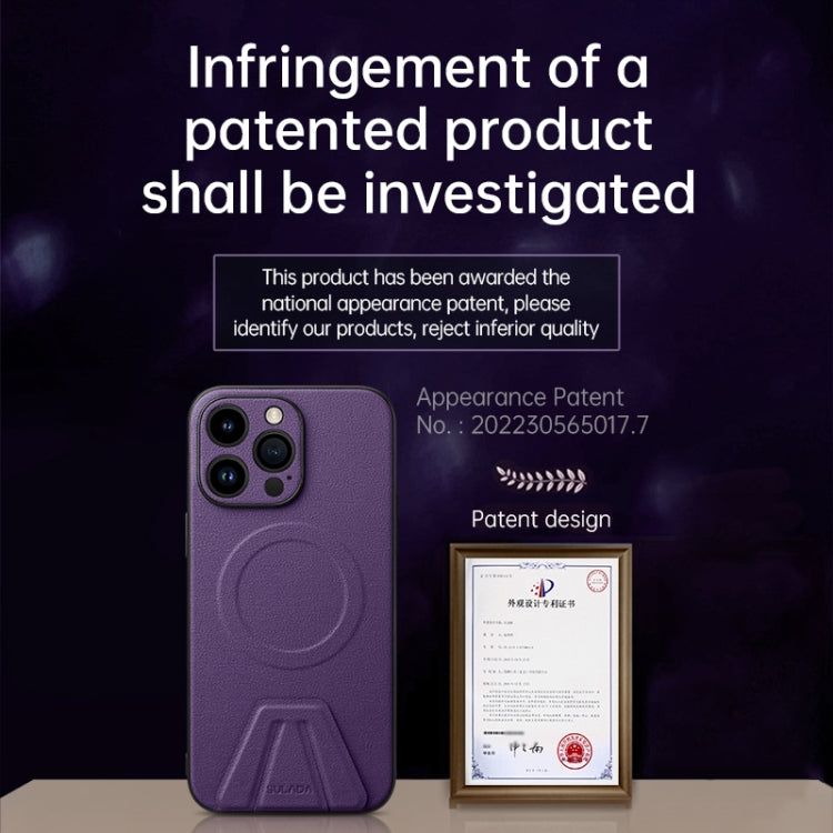 For iPhone 14 Plus SULADA Folding Holder Lambskin Texture MagSafe Phone Case(Purple) - iPhone 14 Plus Cases by SULADA | Online Shopping South Africa | PMC TechLife