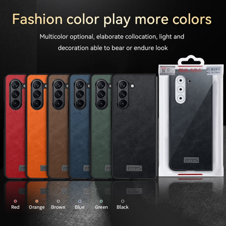 For Samsung Galaxy Z Fold5 SULADA Shockproof TPU + Handmade Leather Phone Case(Blue) - Galaxy Z Fold5 Cases by SULADA | Online Shopping South Africa | PMC TechLife