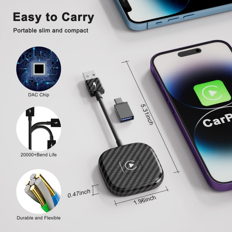 USB + USB-C / Type-C Wired to Wireless Carplay Adapter for iPhone(Black) - free shipping - PMC TechLife - Order now!
