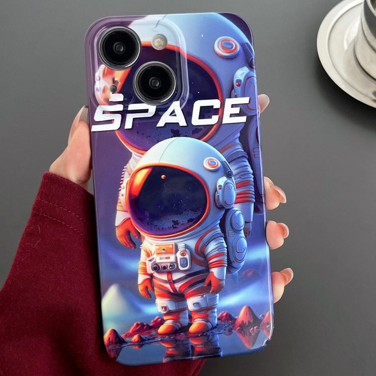 For iPhone 14 Plus Painted Pattern Precise Hole PC Phone Case(Orange White Astronaut) - iPhone 14 Plus Cases by PMC Jewellery | Online Shopping South Africa | PMC Jewellery