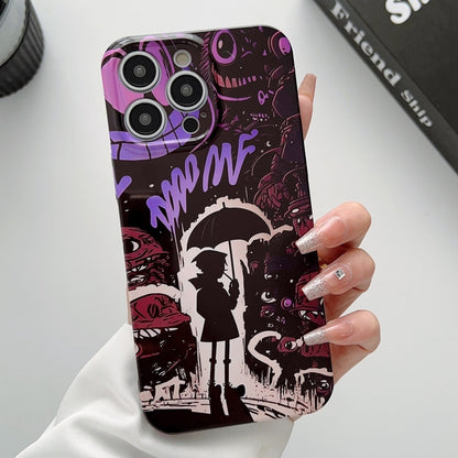 For iPhone 14 Pro Painted Pattern Precise Hole PC Phone Case(Black Purple Umbrella Boy) - iPhone 14 Pro Cases by PMC Jewellery | Online Shopping South Africa | PMC Jewellery