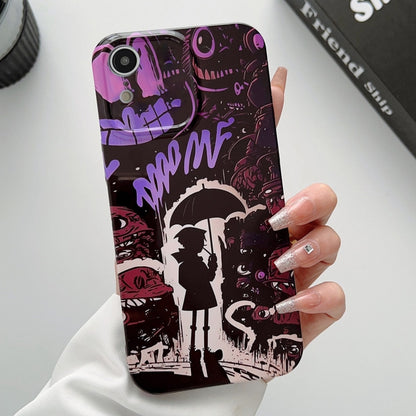 For iPhone XR Painted Pattern Precise Hole PC Phone Case(Black Purple Umbrella Boy) - More iPhone Cases by PMC Jewellery | Online Shopping South Africa | PMC Jewellery