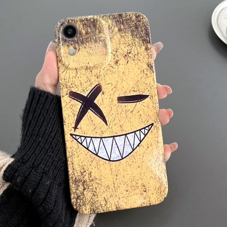 For iPhone XR Painted Pattern Precise Hole PC Phone Case(Yellow Background Smiling) - More iPhone Cases by PMC Jewellery | Online Shopping South Africa | PMC Jewellery