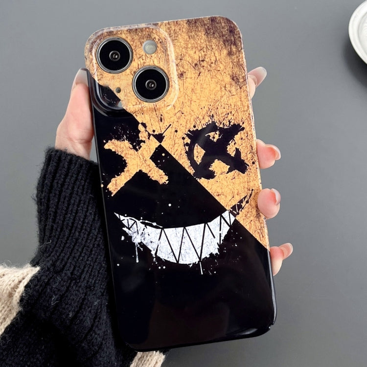 For iPhone 15 Painted Pattern Precise Hole PC Phone Case(Black Yellow Smiling) - iPhone 15 Cases by PMC TechLife | Online Shopping South Africa | PMC TechLife