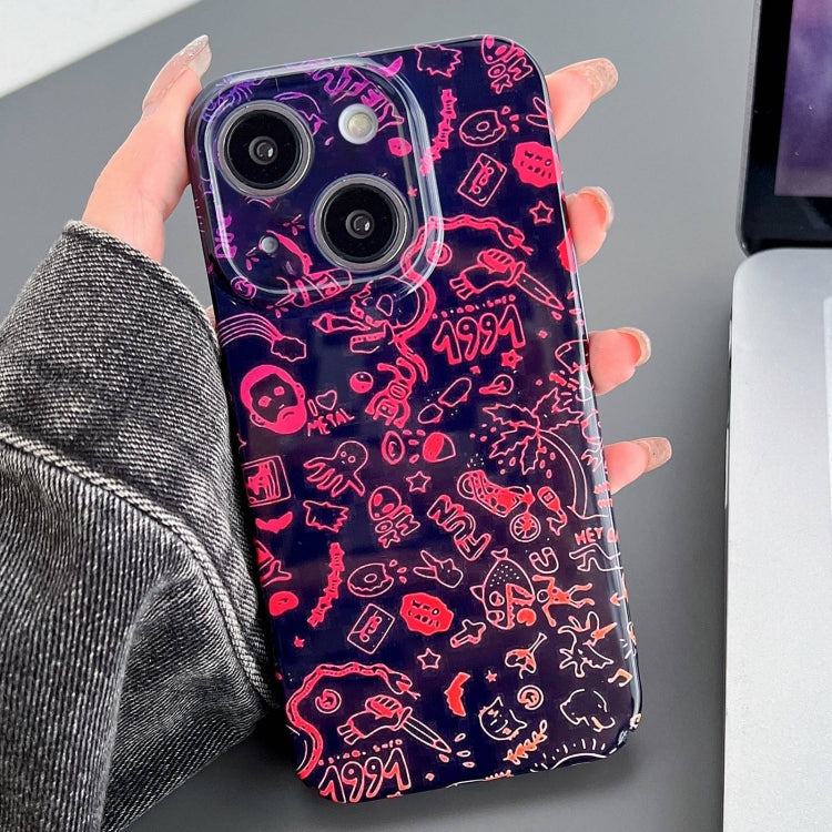 For iPhone 15 Plus Painted Pattern Precise Hole PC Phone Case(Black Red Graffiti) - iPhone 15 Plus Cases by PMC TechLife | Online Shopping South Africa | PMC TechLife